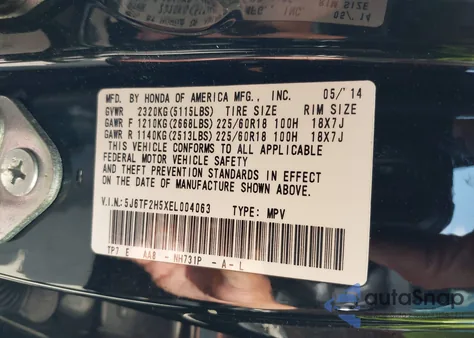 2014 Honda Crosstour Ex-L V6 from USA, damaged, VIN 5J6TF2H5XEL004063